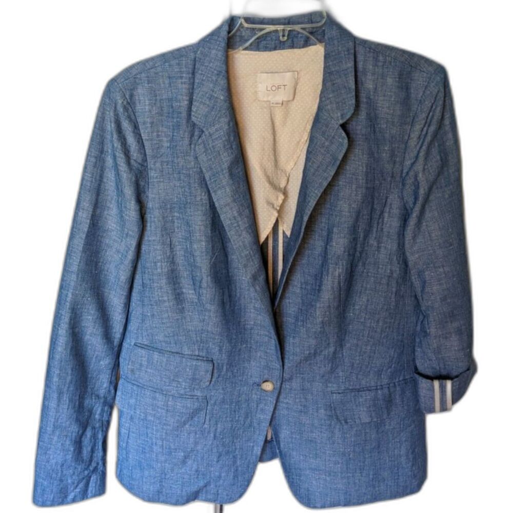 Loft Chambray Blue Linen Blazer Size 10 | Quiet Luxury Coastal Academia Preppy